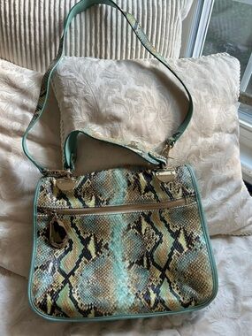 7029. Emporio Armani Mint, Black and Tan Genuine Snakeskin Shoulder Bag